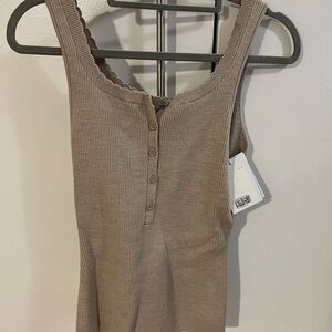 & Other Stories Beige Ribbed Button Tank Top